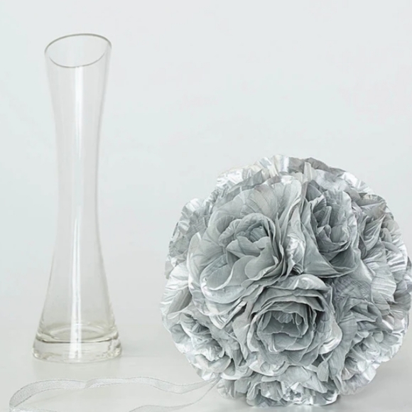 10" SILVER Silk Rose Flower Kissing Ball - Picture 2 of 3